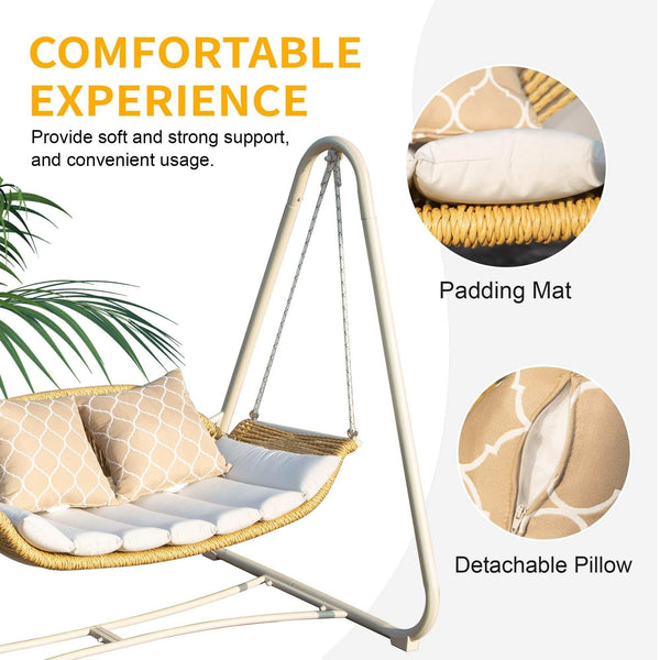 Outdoor Patio Porch Swing, 2-Seat Hanging Swing Chair
