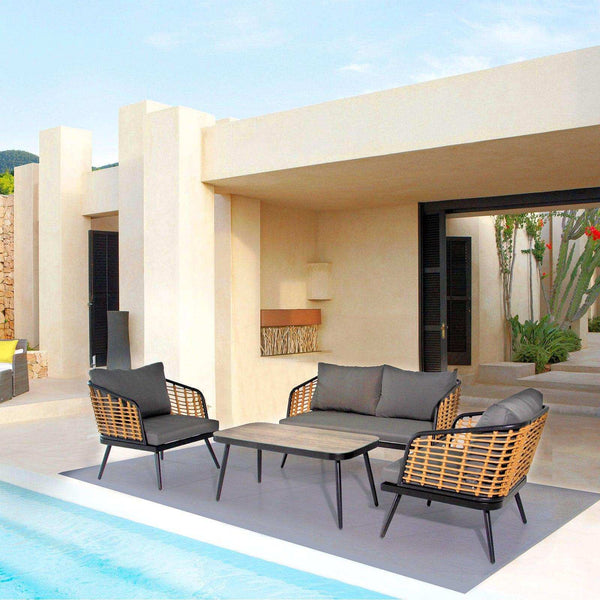 Patio Furniture Set, 4 Piece PE Rattan Wicker Outdoor Furniture