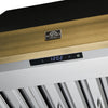 Forno Vittorio 36-Inch Wall Mount Range Hood, Black with Antique Brass Trim, 424 CFM Airflow, Dishwasher-Safe Baffle Filters, Remote Control, 3-Speed Fan, Bright LED Lighting.