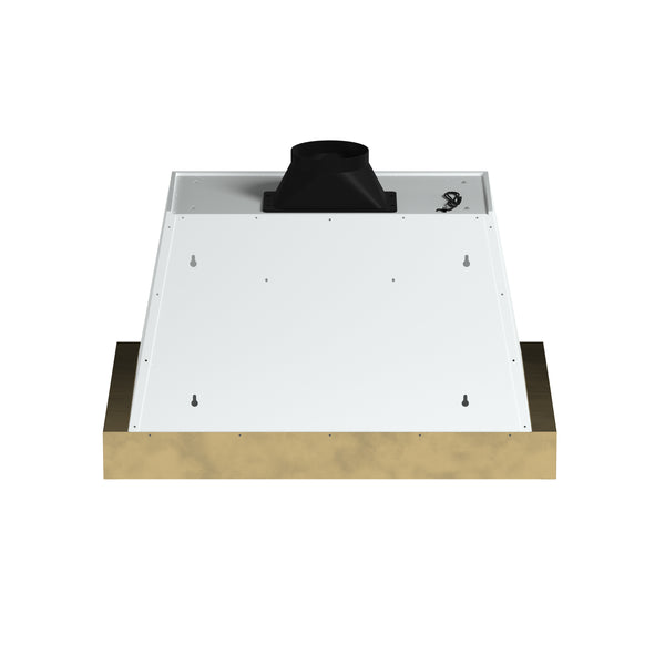 Forno Vittorio 36-Inch Wall Mount Range Hood, White with Antique Brass Trim, 424 CFM Airflow, Dishwasher-Safe Baffle Filters, Remote Control, 3-Speed Fan, Bright LED Lighting.