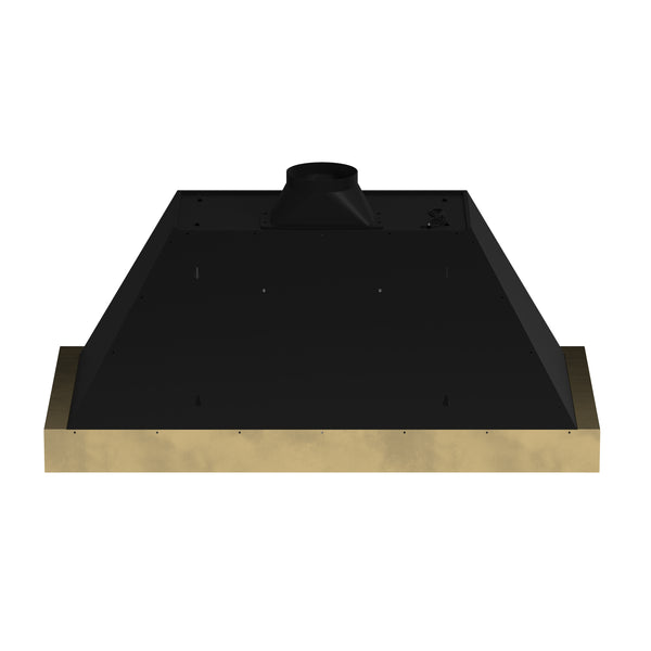Forno Vittorio 48-Inch Wall Mount Range Hood, Black with Antique Brass Trim, 424 CFM Airflow, Dishwasher-Safe Baffle Filters, Remote Control, 3-Speed Fan, Bright LED Lighting.