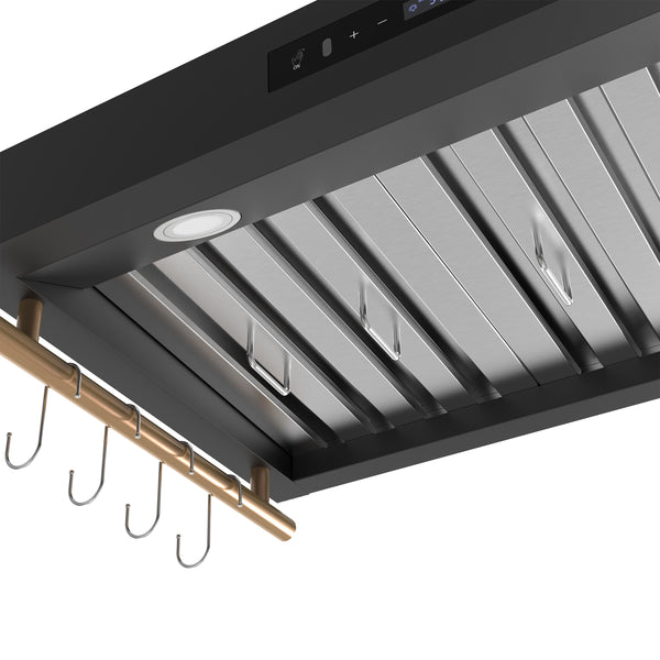 Forno Venezia 36 Inch Wall-Mounted Range Hood in Black with Touch Controls and Baffle Filters