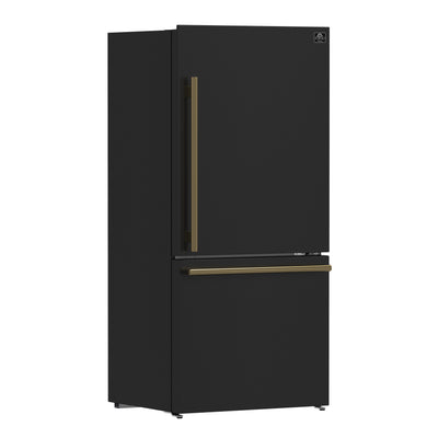 Forno Milano Espresso 31-Inch Bottom Freezer Refrigerator, Black, 17.2 cu.ft Capacity, Energy Efficient