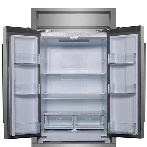 Forno Gallipoli 30-Inch French Door Refrigerator, 17.5 cu.ft Capacity, Modern Decorative Grill, 34-Inch Width, Stainless Steel, No Frost Technology, Energy Efficient