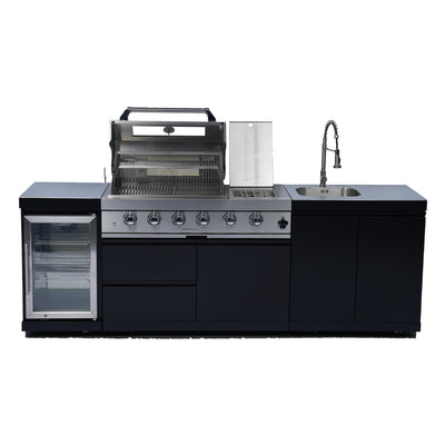 Cherylife NG 98-Inch 4-Burner 72,000 BTU Natural Gas Grill Island – Outdoor Kitchen with Wine Cooler, Refrigerator, Rotisserie, Stainless Steel Countertop & Storage