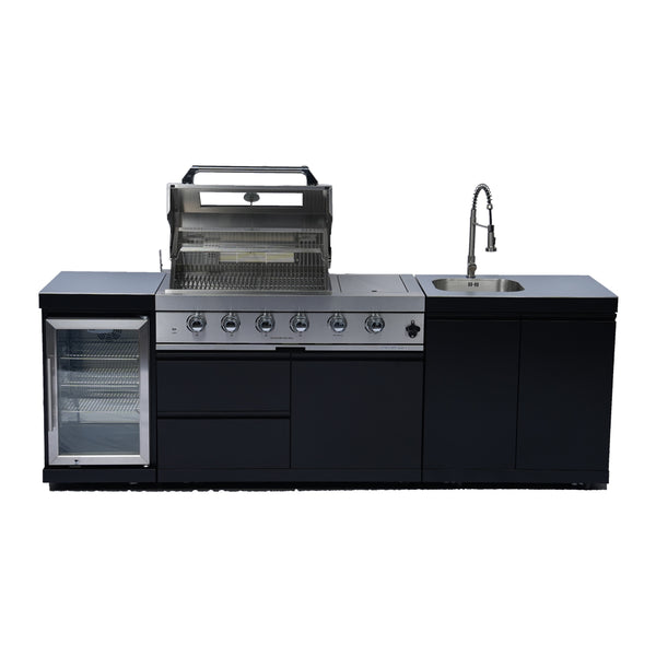 Cherylife NG 98-Inch 4-Burner 72,000 BTU Natural Gas Grill Island – Outdoor Kitchen with Wine Cooler, Refrigerator, Rotisserie, Stainless Steel Countertop & Storage