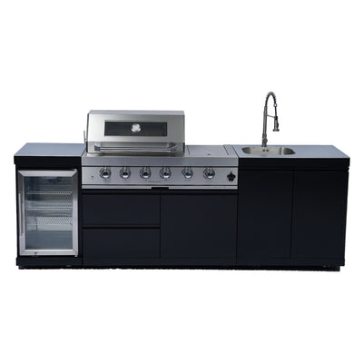Cherylife NG 98-Inch 4-Burner 72,000 BTU Natural Gas Grill Island – Outdoor Kitchen with Wine Cooler, Refrigerator, Rotisserie, Stainless Steel Countertop & Storage