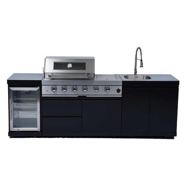 Cherylife NG 98-Inch 4-Burner 72,000 BTU Natural Gas Grill Island – Outdoor Kitchen with Wine Cooler, Refrigerator, Rotisserie, Stainless Steel Countertop & Storage