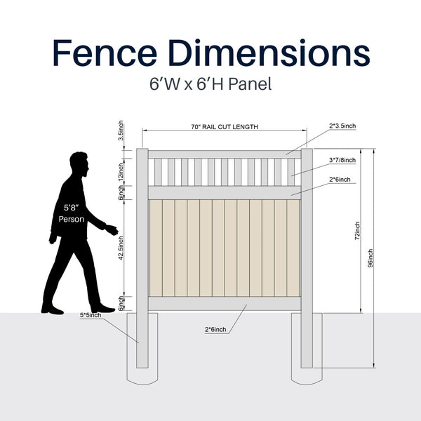 CheryLife 6’ x 6’ Vinyl Semi-Private Fence – Sand - Denver Series