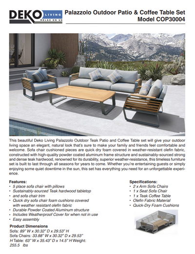 5 Place Seating Palazzolo Outdoor Teak Patio Conversation Set with Cushioned Chairs and Coffee Table