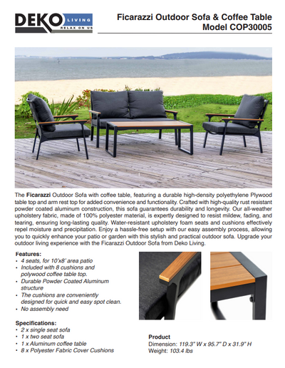 4 Place Seating Outdoor Patio Conversation Set with Coffee Table