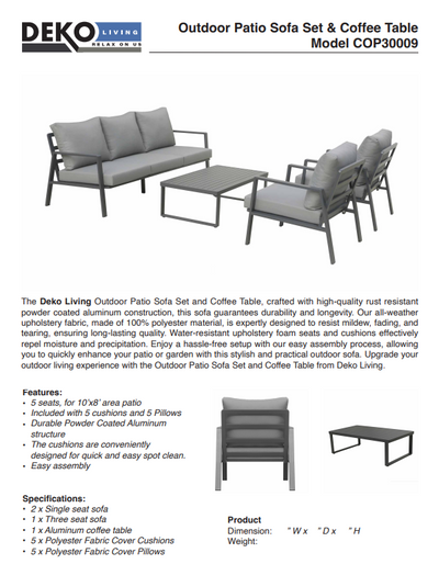 5 Place Seating Outdoor Patio Conversation Set with Coffee Table