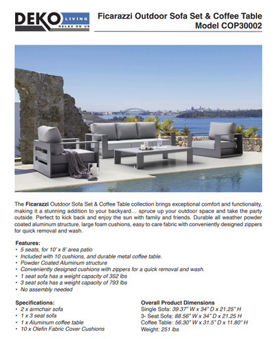 5 Place Seating Ficarazzi Outdoor Conversation Sofa Set with Coffee Table 