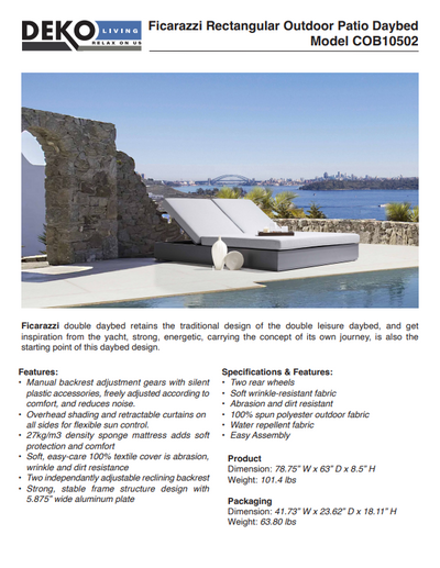 2 Place Ficarazzi Outdoor Aluminum Rectangular Patio Daybed