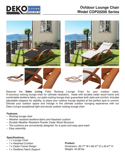 Outdoor Cedar Wood Patio Lounge Chair with Black Textilene Fabric