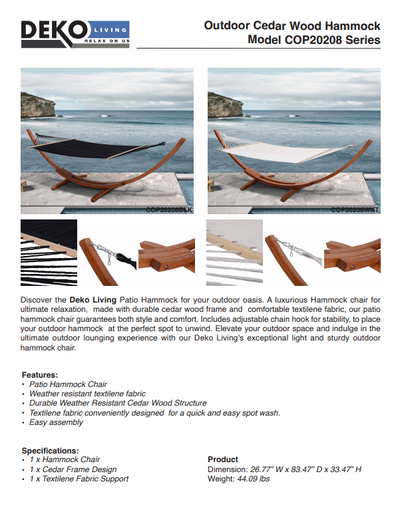 Outdoor Cedar Wood Hammock with Black Textilene Fabric