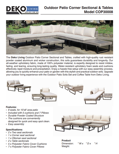 8 Place Seating Outdoor Wicker Corner Sectional Sofa and Ottoman Set with Table