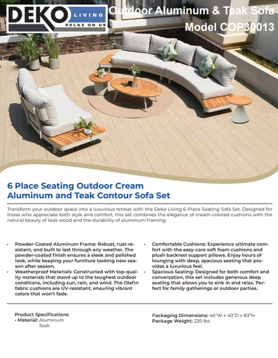 6 Place Seating Outdoor Cream Aluminum and Teak Contour Sofa Set