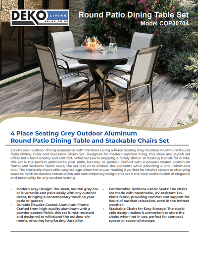 4 Place Seating Grey Outdoor Aluminum Round Patio Dining Table and Stackable Chairs Set