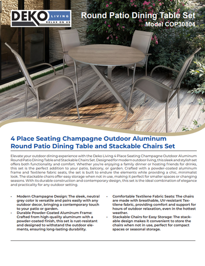 4 Place Seating Champagne Outdoor Aluminum Round Patio Dining Table and Stackable Chairs Set