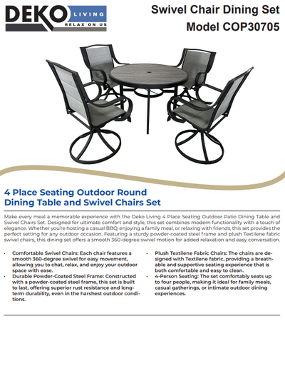 4 Place Seating Outdoor Patio Dining Table and Swivel Chairs Set