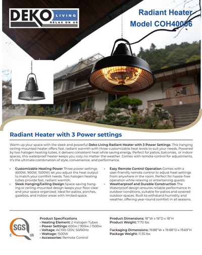 Radiant Heater with 3 Power settings