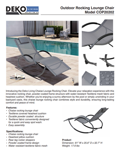 Outdoor Rocking Chaise Textilene Lounge Chair with Headrest Pillow
