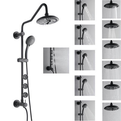 Forno Acqua AcquaSPA Retrofit Shower, Overhead Rainfall, 8 Inch Shower Head, Handheld Shower Head, Body Jets, 6 Way Diverter, Matte Black Finish, 2.5 GPM Flow Rate