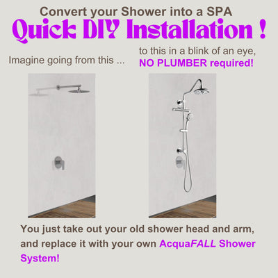 Forno Acqua AcquaFALL Shower, Polished Stainless Steel Finish, Overhead Rainfall Shower, 7 Way Diverter, Handheld Shower Head, Body Jets, 1.8 GPM Flow Rate