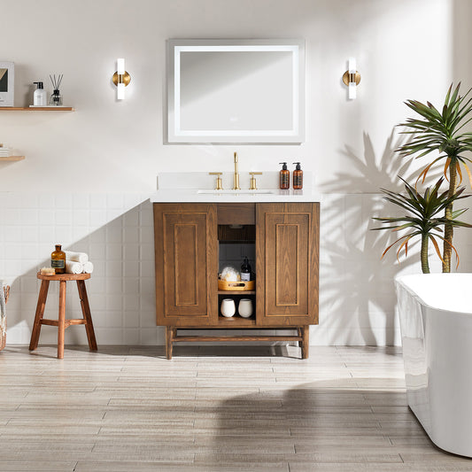 Single Bathroom Vanity Natural Oak Wood 36'' Detail - Cherylife
