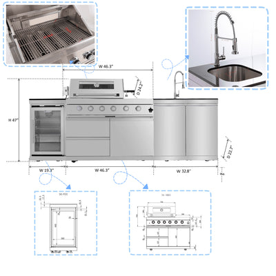 Cherylife 85-Inch 4-Burner 72,000 BTU Gas Grill Island – Outdoor Kitchen with Wine Cooler, Refrigerator, Rotisserie, Granite Countertops & Storage