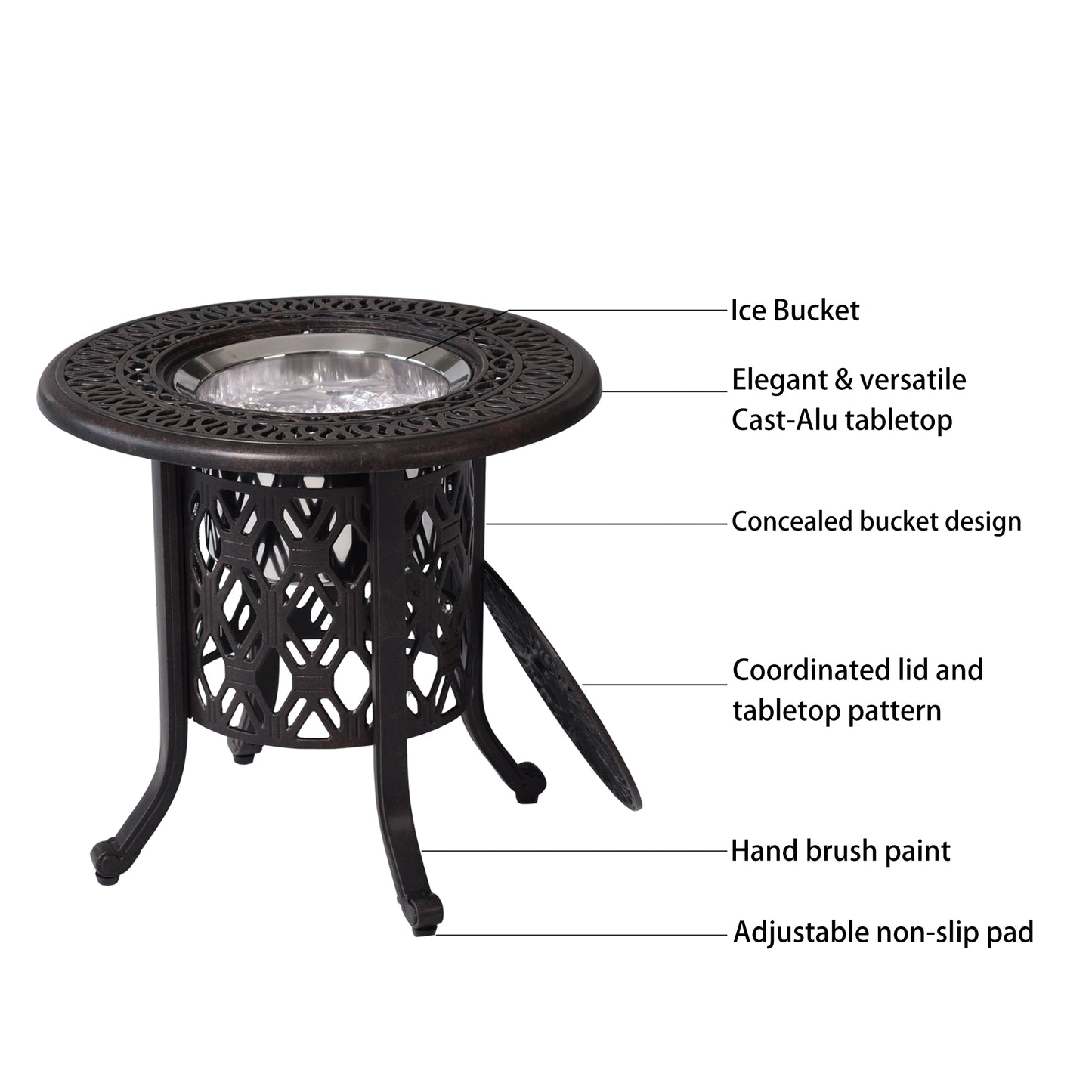 Patio Bistro Table, Round Ice Bucket Table Aluminum