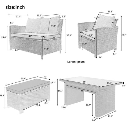 U-Style Patio Furniture Set, 6 Piece Outdoor Conversation Set