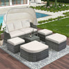 U-Style Outdoor Patio Daybed Sunbed with Retractable Canopy#color_beige