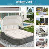 U-Style Outdoor Patio Daybed Sunbed with Retractable Canopy#color_beige