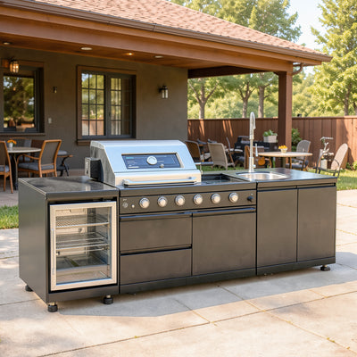 CheryLife 98-Inch 4-Burner Outdoor Gas Grill Island w/ Fridge & Sink