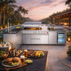 Outdoor Kitchen Island 95.8 Inch 6+1 Burner Propane Gas BBQ Grill 95500 BTU 304 Stainless Steel Silver Color With CSA, ETL Certification + Sink + Refrigerator + Bar Table