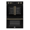 Forno Asti 30-Inch Double Electric Wall Oven with Upper French Doors in Black & Antique Brass, 7.36 cu. ft. Dual True Convection, 7,200W, Air Fry, Sous Vide, Self-Clean