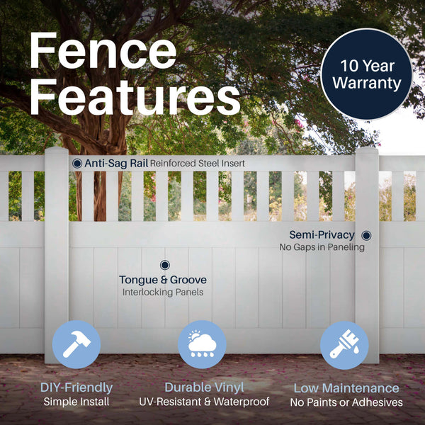 CheryLife 6’ x 4’ Vinyl Semi-Private Fence – White - Denver Series
