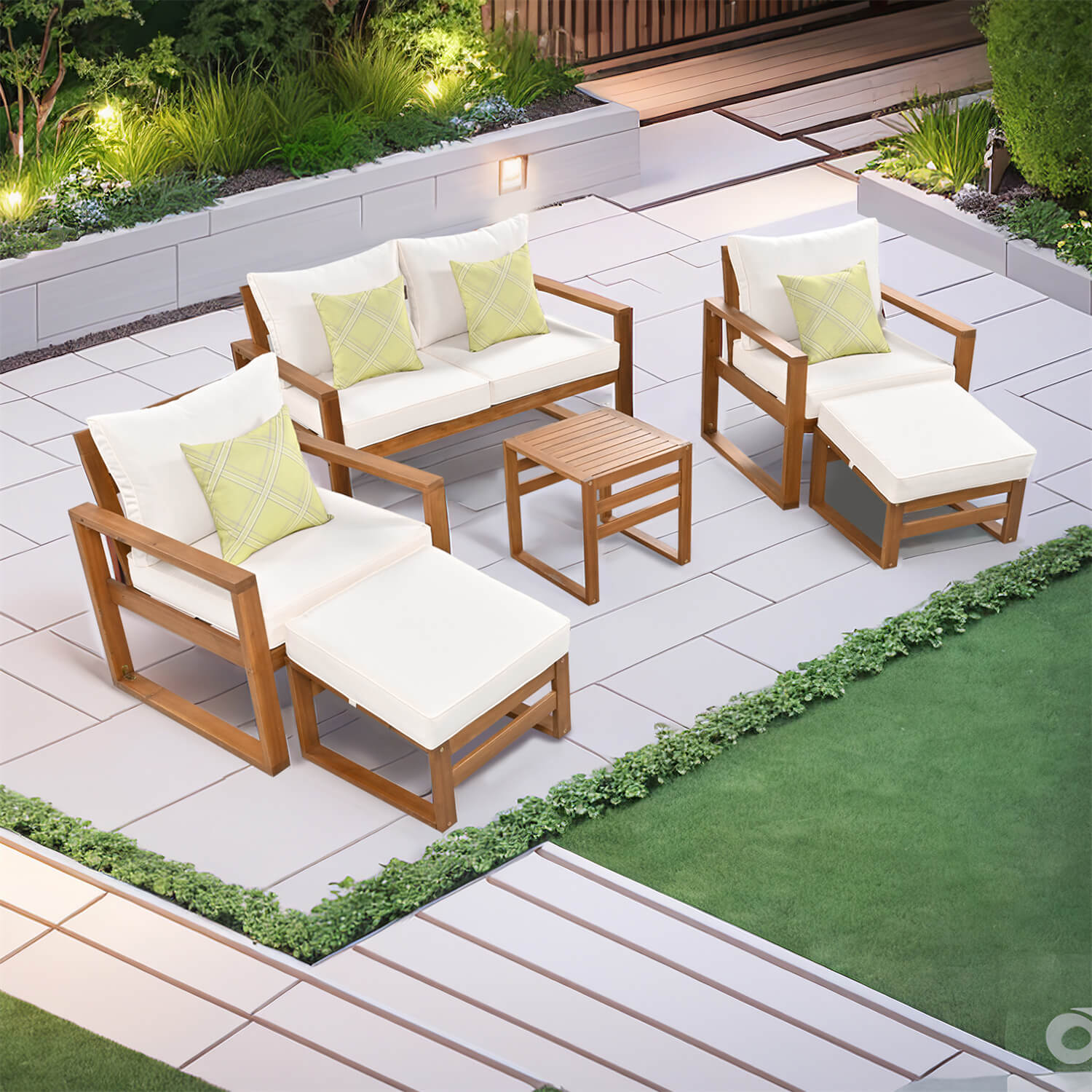 Outdoor Patio Wood 6-Piece Conversation Set - Chery Tile Inc.