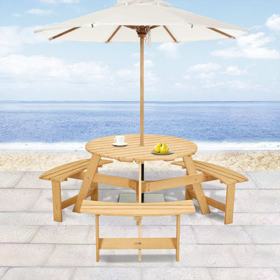 Wooden Round Picnic Table For 6 person 011