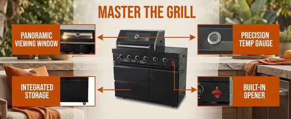 Cherylife 46-Inch 4-Burner Propane Gas Grill – Black Stainless Steel Outdoor Kitchen Island with Side Burner, Modular Design