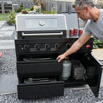 Cherylife 46-Inch 4-Burner Propane Gas Grill – Black Stainless Steel Outdoor Kitchen Island with Side Burner, Modular Design