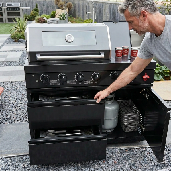 Cherylife 46-Inch 4-Burner Propane Gas Grill – Black Stainless Steel Outdoor Kitchen Island with Side Burner, Modular Design