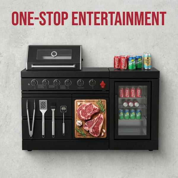 Cherylife 65-Inch 4-Burner 72,000 BTU Propane Gas Grill Island – Outdoor Kitchen with Wine Cooler, Refrigerator, Marble Countertops, Storage & Modular Design