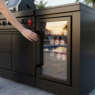 Cherylife 65-Inch 4-Burner 72,000 BTU Propane Gas Grill Island – Outdoor Kitchen with Wine Cooler, Refrigerator, Marble Countertops, Storage & Modular Design