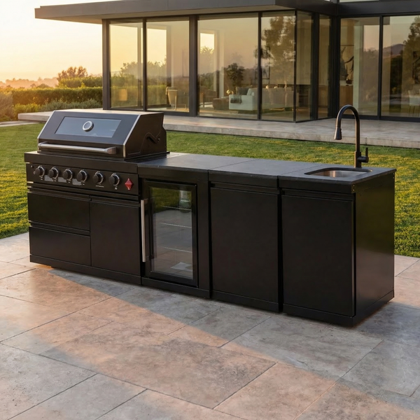 Cherylife 104-Inch 4-Burner 72,000 BTU Propane Gas Grill Island – Outdoor Kitchen with Wine Cooler, Refrigerator, Marble Countertops, Rotisserie & Sink