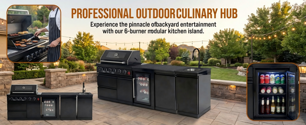 Cherylife 104-Inch 4-Burner 72,000 BTU Propane Gas Grill Island – Outdoor Kitchen with Wine Cooler, Refrigerator, Marble Countertops, Rotisserie & Sink