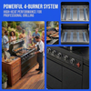 Cherylife 65-Inch 4-Burner 72,000 BTU Propane Gas Grill Island – Outdoor Kitchen with Round Side Burner, Marble Countertops, Rotating Blue Laser Light & Storage