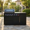 Cherylife 65-Inch 4-Burner 72,000 BTU Propane Gas Grill Island – Outdoor Kitchen with Round Side Burner, Marble Countertops, Rotating Blue Laser Light & Storage
